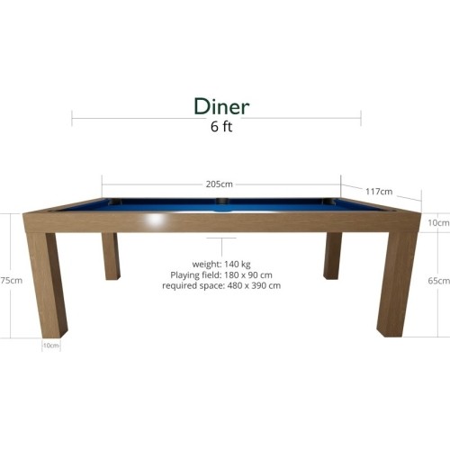 Stół bilardowy / stół jadalny Diner, dąb, 6 stóp, żółto-zielone sukno