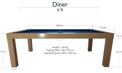 Stół bilardowy / stół jadalny Diner, dąb, 6 stóp, żółto-zielone sukno