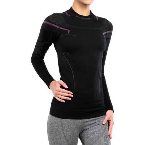 Damska koszulka termiczna z długim rękawem Brubeck Thermo - Pink-Black