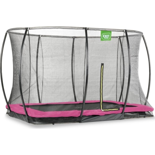 Trampolina gruntowa EXIT Silhouette 214x305 cm z siatką ochronną, prostokątna – różowa