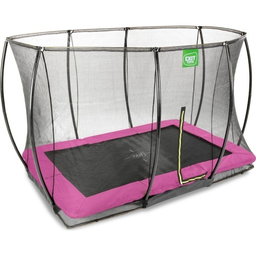 Trampolina gruntowa EXIT Silhouette 214x305 cm z siatką ochronną, prostokątna – różowa