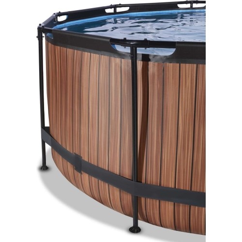 Basen EXIT Wood ø360x122 cm z kopułą, filtrem piaskowym i pompą ciepła – brązowy