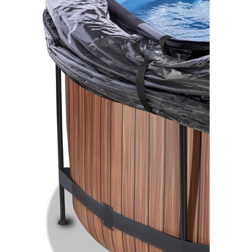 Basen EXIT Wood ø360x122 cm z kopułą, filtrem piaskowym i pompą ciepła – brązowy