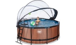 Basen EXIT Wood ø360x122 cm z kopułą, filtrem piaskowym i pompą ciepła – brązowy