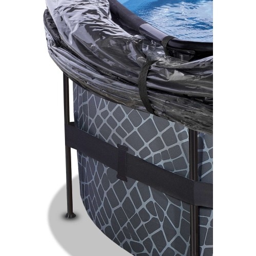 Basen EXIT Stone ø450x122 cm z kopułą, filtrem piaskowym i pompą ciepła, szary