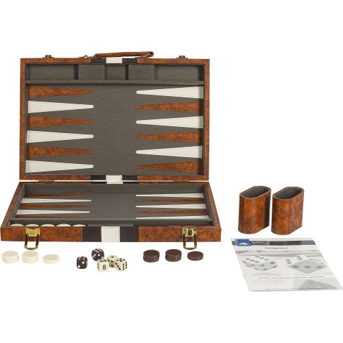 Backgammon w walizce, brązowy, 46x28 cm