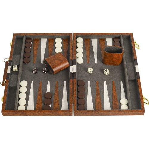 Backgammon w walizce, brązowy, 46x28 cm