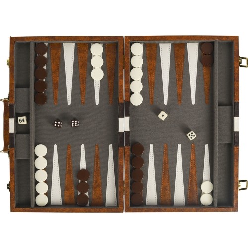 Backgammon w walizce, brązowy, 46x28 cm