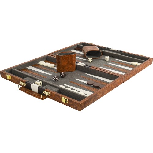 Backgammon w walizce, brązowy, 46x28 cm