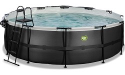 Basen EXIT Black Leather ø488x122 cm z piaskową pompą filtrującą i kopułą, czarny