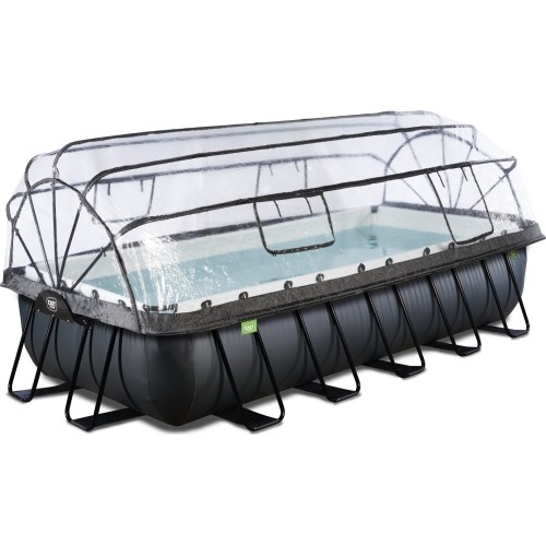 Basen EXIT Black Leather 540x250x100 cm z pompą filtrującą, zadaszeniem i pompą ciepła – czarny
