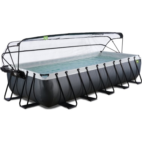 Basen EXIT Black Leather 540x250x100 cm z pompą filtrującą, zadaszeniem i pompą ciepła – czarny