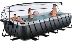 Basen EXIT Black Leather 540x250x100 cm z pompą filtrującą, zadaszeniem i pompą ciepła – czarny