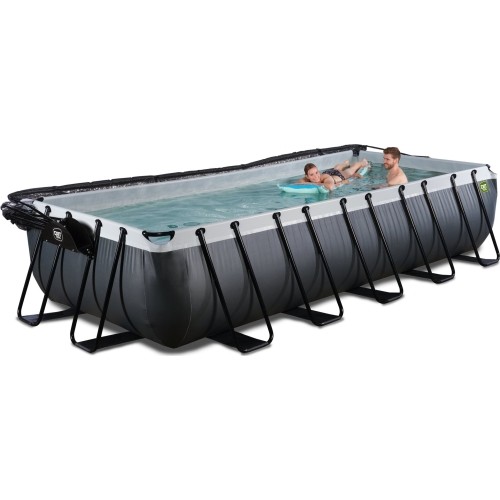 Basen EXIT Black Leather 540x250x100 cm z pompą filtrującą, zadaszeniem i pompą ciepła – czarny