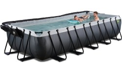 Basen EXIT Black Leather 540x250x100 cm z pompą filtrującą, zadaszeniem i pompą ciepła – czarny