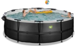 Basen EXIT Black Leather ø450x122 cm z pompą z filtrem piaskowym, kopułą i pompą ciepła, czarny