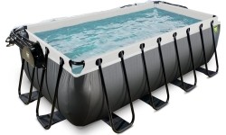 Basen EXIT Black Leather 400x200x122 cm z pompą filtracyjną piaskową, zadaszeniem i pompą ciepła, czarny
