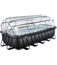 Basen EXIT Black Leather 540x250x122cm z pompą filtrującą piaskową, kopułą i pompą ciepła – czarny