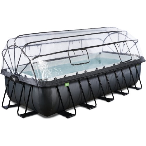 Basen EXIT Black Leather 540x250x122cm z pompą filtrującą piaskową, kopułą i pompą ciepła – czarny
