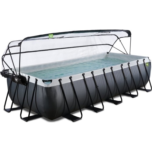 Basen EXIT Black Leather 540x250x122cm z pompą filtrującą piaskową, kopułą i pompą ciepła – czarny