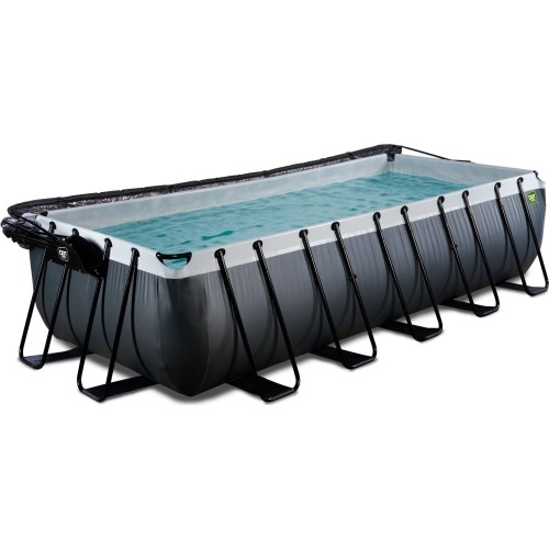 Basen EXIT Black Leather 540x250x122cm z pompą filtrującą piaskową, kopułą i pompą ciepła – czarny