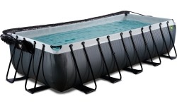 Basen EXIT Black Leather 540x250x122cm z pompą filtrującą piaskową, kopułą i pompą ciepła – czarny