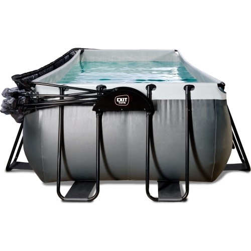 Basen EXIT Black Leather 540x250x122cm z pompą filtrującą piaskową, kopułą i pompą ciepła – czarny