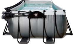 Basen EXIT Black Leather 540x250x122cm z pompą filtrującą piaskową, kopułą i pompą ciepła – czarny