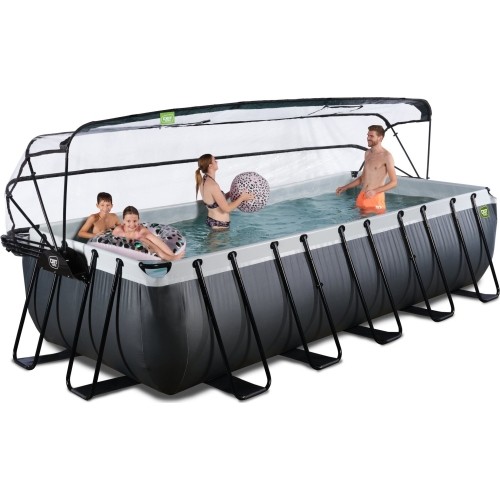 Basen EXIT Black Leather 540x250x122cm z pompą filtrującą piaskową, kopułą i pompą ciepła – czarny