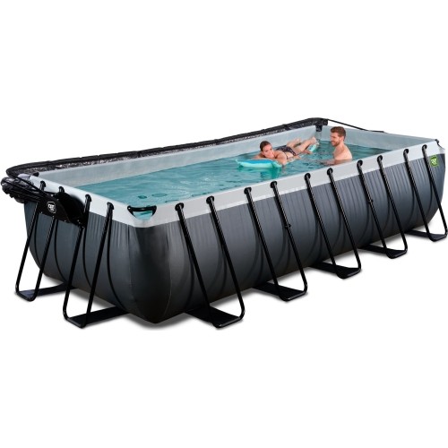 Basen EXIT Black Leather 540x250x122cm z pompą filtrującą piaskową, kopułą i pompą ciepła – czarny