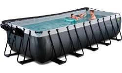 Basen EXIT Black Leather 540x250x122cm z pompą filtrującą piaskową, kopułą i pompą ciepła – czarny