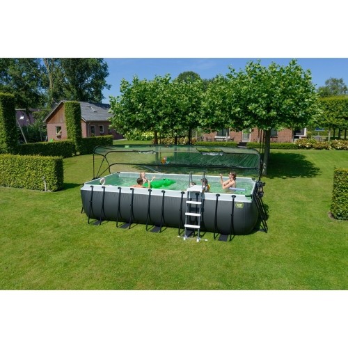 Basen EXIT Black Leather 540x250x122cm z pompą filtrującą piaskową, kopułą i pompą ciepła – czarny