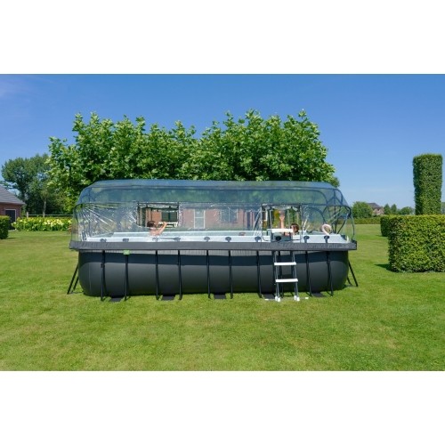 Basen EXIT Black Leather 540x250x122cm z pompą filtrującą piaskową, kopułą i pompą ciepła – czarny
