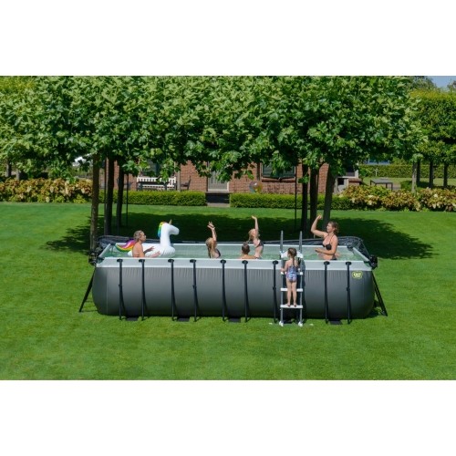 Basen EXIT Black Leather 540x250x122cm z pompą filtrującą piaskową, kopułą i pompą ciepła – czarny