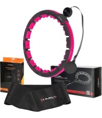 Magnetyczne hula hoop HHM16 czarno-różowe z obciążnikiem i licznikiem HMS + pas na talię BR163 czarny