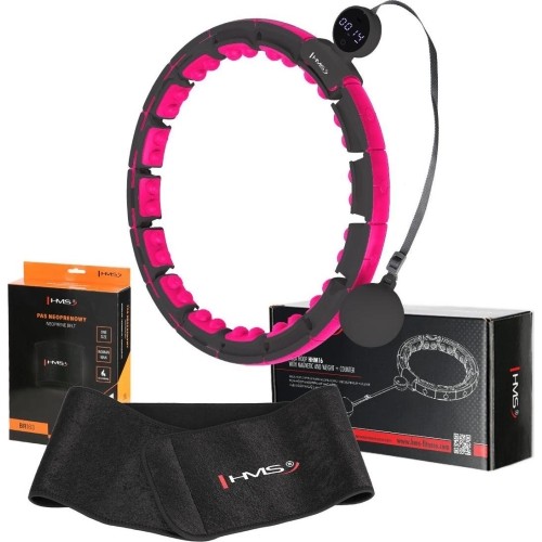 Magnetyczne hula hoop HHM16 czarno-różowe z obciążnikiem i licznikiem HMS + pas na talię BR163 czarny