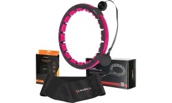 Magnetyczne hula hoop HHM16 czarno-różowe z obciążnikiem i licznikiem HMS + pas na talię BR163 czarny