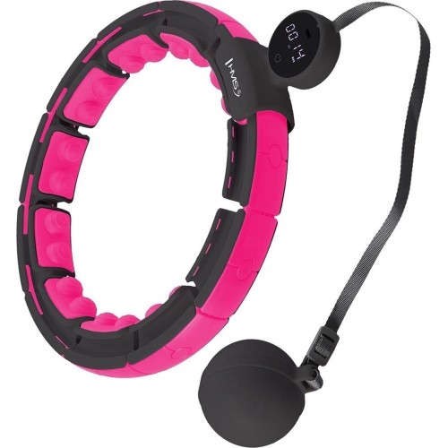 Magnetyczne hula hoop HHM16 czarno-różowe z obciążnikiem i licznikiem HMS + pas na talię BR163 czarny