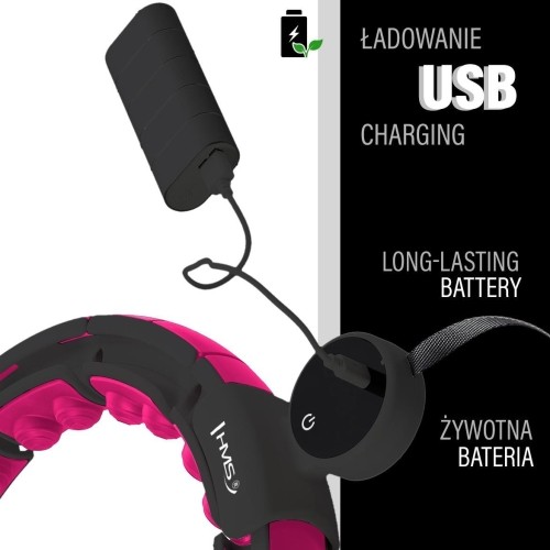 Magnetyczne hula hoop HHM16 czarno-różowe z obciążnikiem i licznikiem HMS + pas na talię BR163 czarny