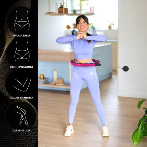 Magnetyczne hula hoop HHM16 czarno-różowe z obciążnikiem i licznikiem HMS + pas na talię BR163 czarny
