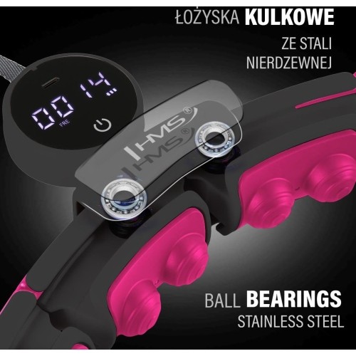 Magnetyczne hula hoop HHM16 czarno-różowe z obciążnikiem i licznikiem HMS + pas na talię BR163 czarny