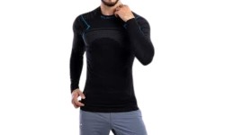 Męska koszulka z długim rękawem Brubeck Thermo Black LS13040A - Czarny/Niebieski