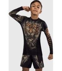 Koszulka rashguard Venum Tiger Kids z długim rękawem, czarno-pomarańczowa neon