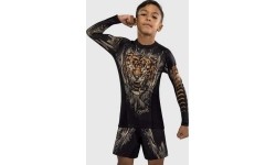 Koszulka rashguard Venum Tiger Kids z długim rękawem, czarno-pomarańczowa neon