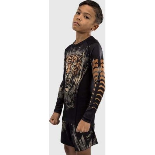 Koszulka rashguard Venum Tiger Kids z długim rękawem, czarno-pomarańczowa neon