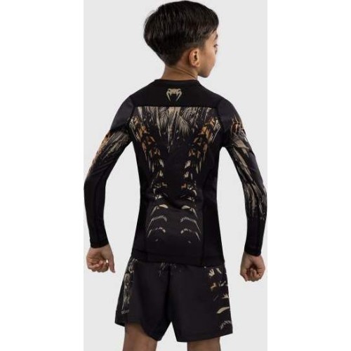 Koszulka rashguard Venum Tiger Kids z długim rękawem, czarno-pomarańczowa neon