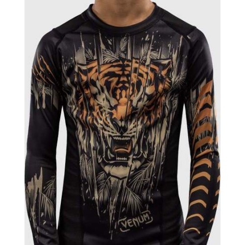 Koszulka rashguard Venum Tiger Kids z długim rękawem, czarno-pomarańczowa neon
