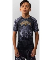 Koszulka rashguard dziecięca Venum Wolf Atak z krótkim rękawem – czarno-szara