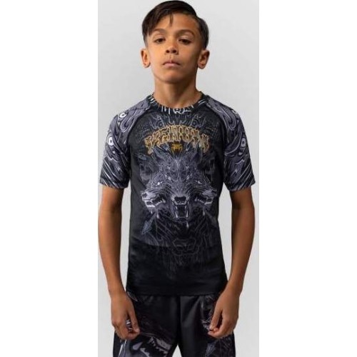 Koszulka rashguard dziecięca Venum Wolf Atak z krótkim rękawem – czarno-szara