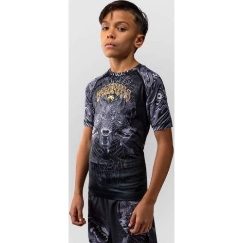Koszulka rashguard dziecięca Venum Wolf Atak z krótkim rękawem – czarno-szara